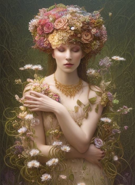 Petal Goddess in Surrealist Style