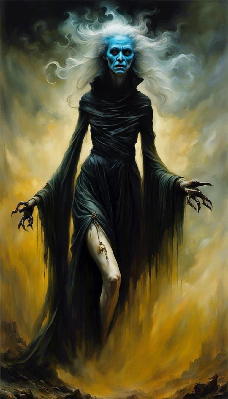 Horrid Witch Wight Reaching Out, Dark Acrylic Painting