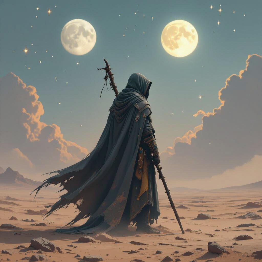 Lone Wanderer on Alien World Under Twilight Sky