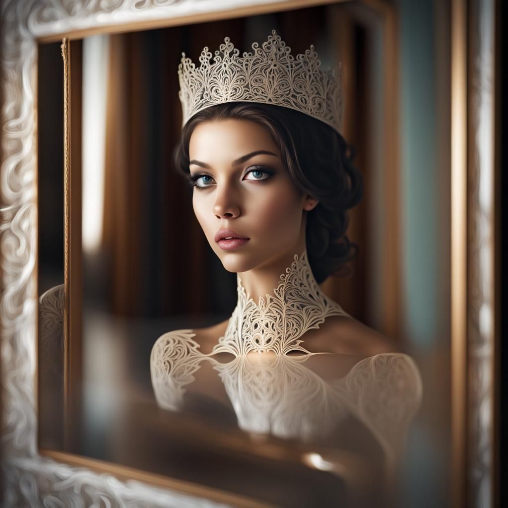 Princess Mirror Reflection with Abstract Fractal Design