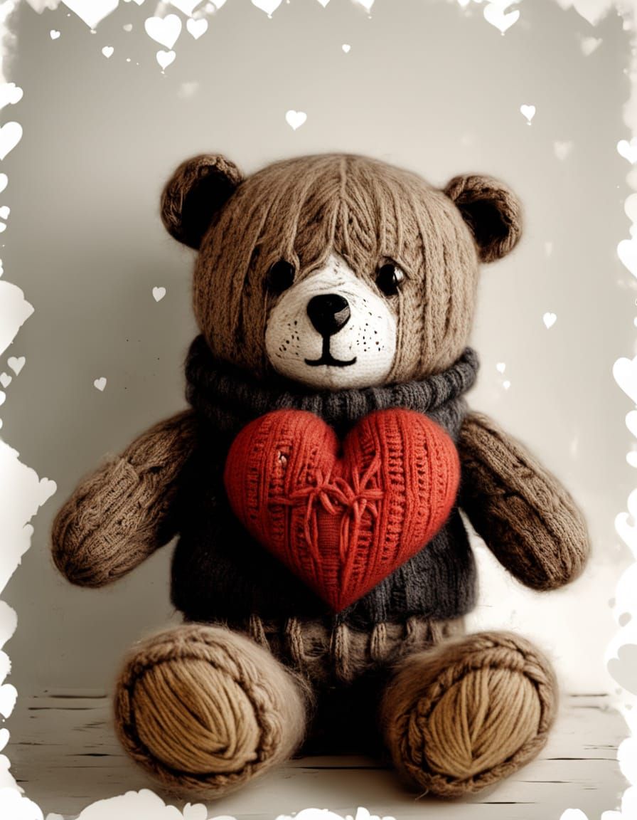 Cute Knitted Bear in a Dark Alley