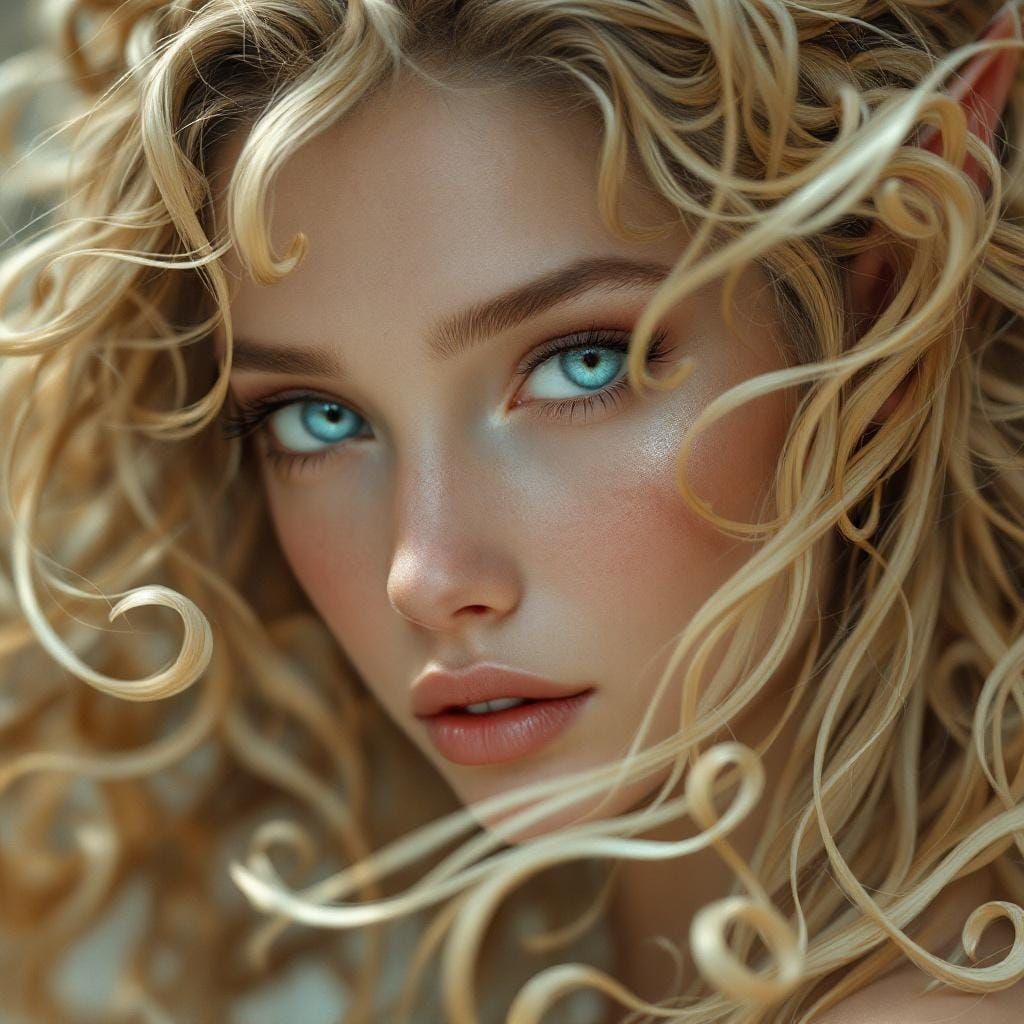 Elegant Half-Elf Portrait in Art Nouveau Style