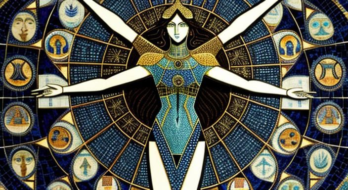 Vitruvian Transgender Human in Scintillating Mosaic Style