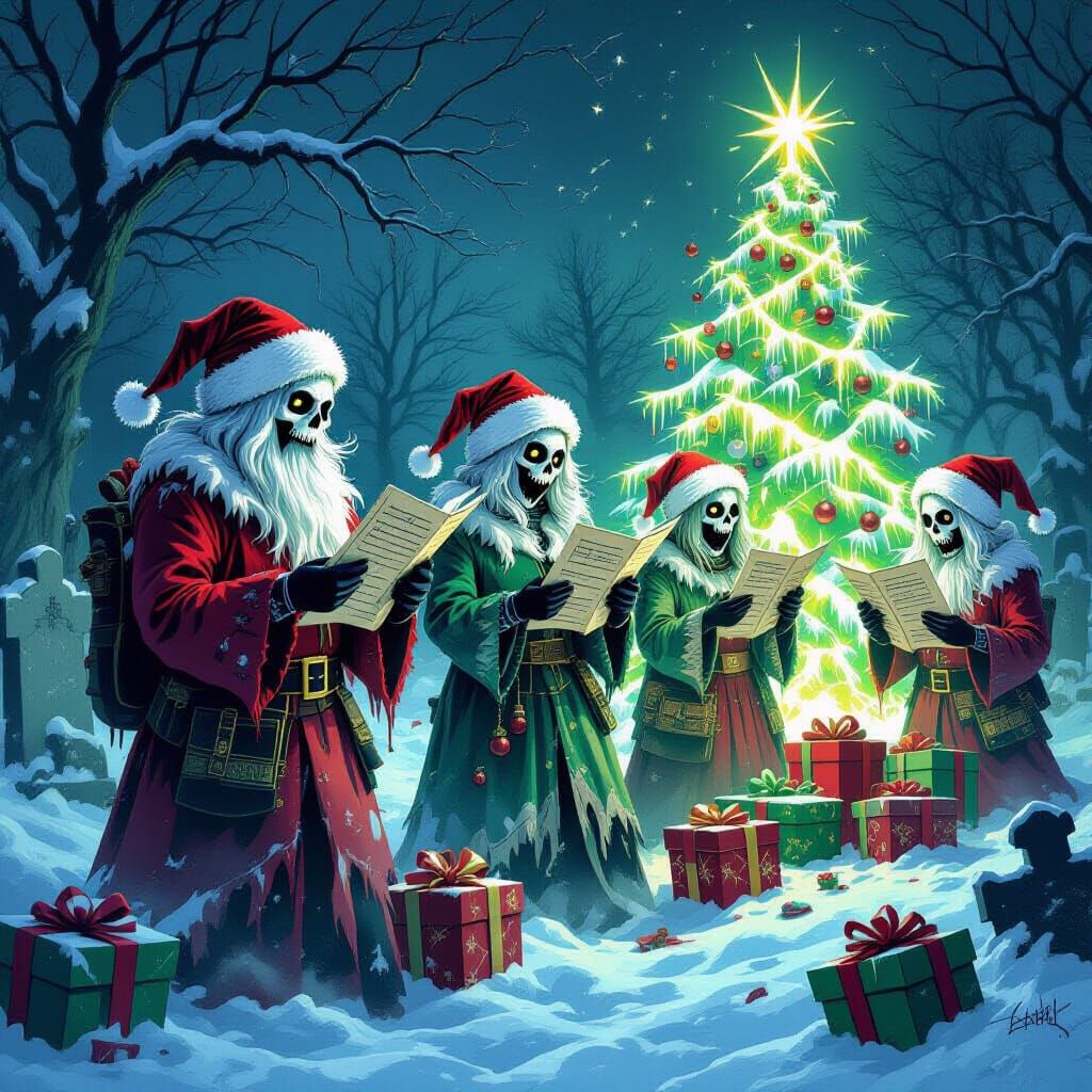 Undead Carolers in Haunted Christmas Graveyard