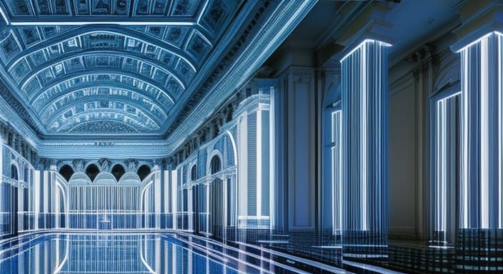 21st century design technology 3D drawing of a medieval building in three-dimensional virtual space