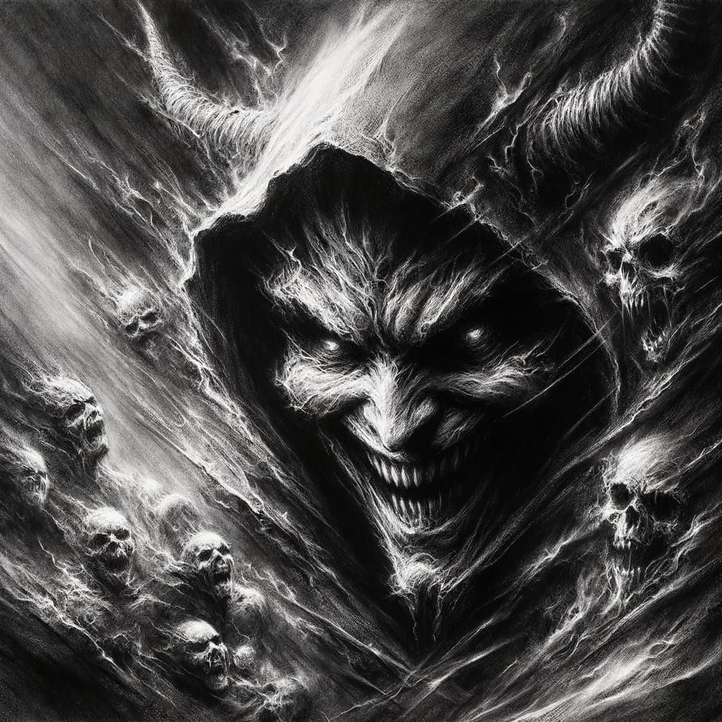 Evil's Triumph: A Dramatic Charcoal Drawing