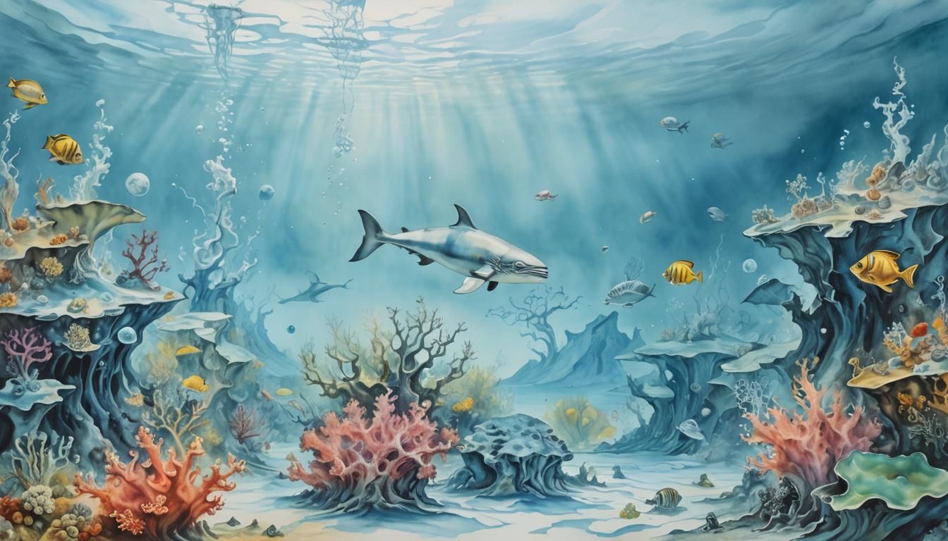 Surreal Underwater Sealife Watercolor in Dali Style