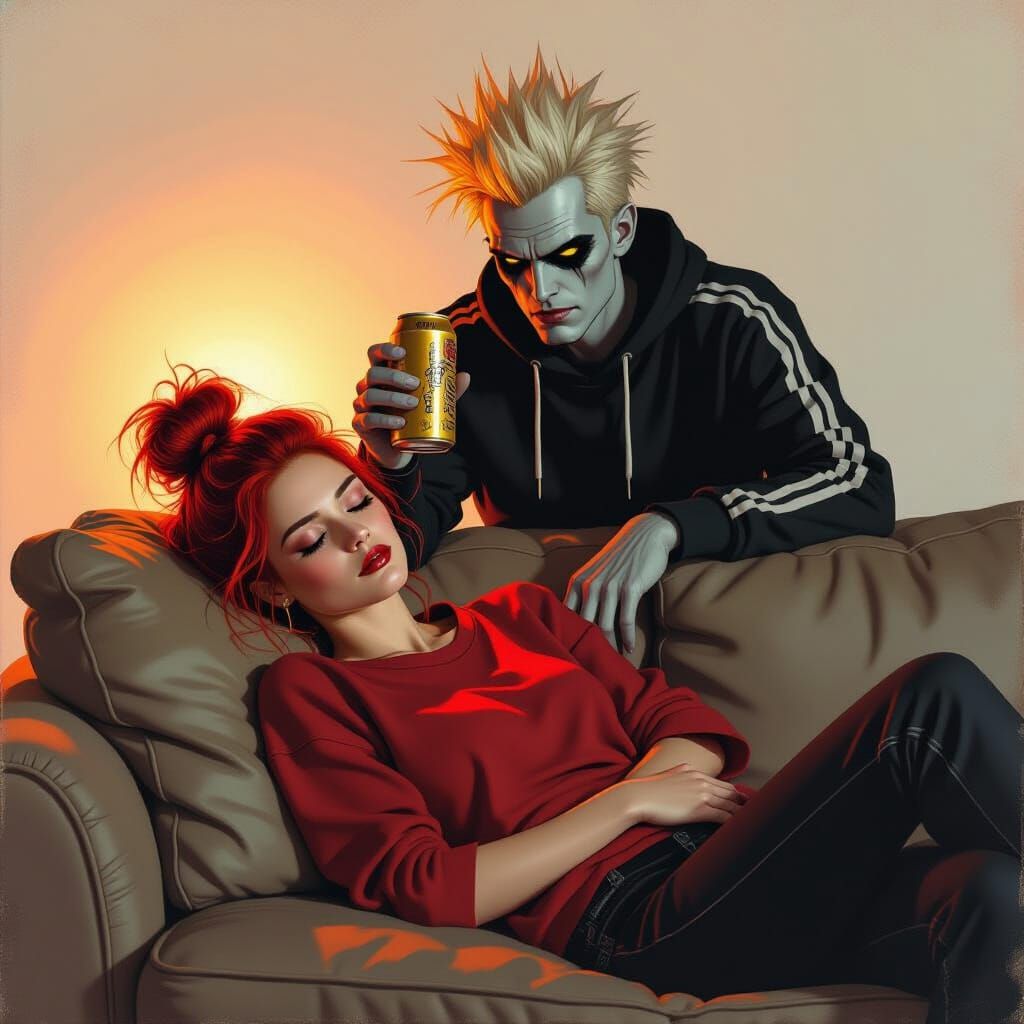 Menacing Shadow Over Sleeper: Charcoal Art