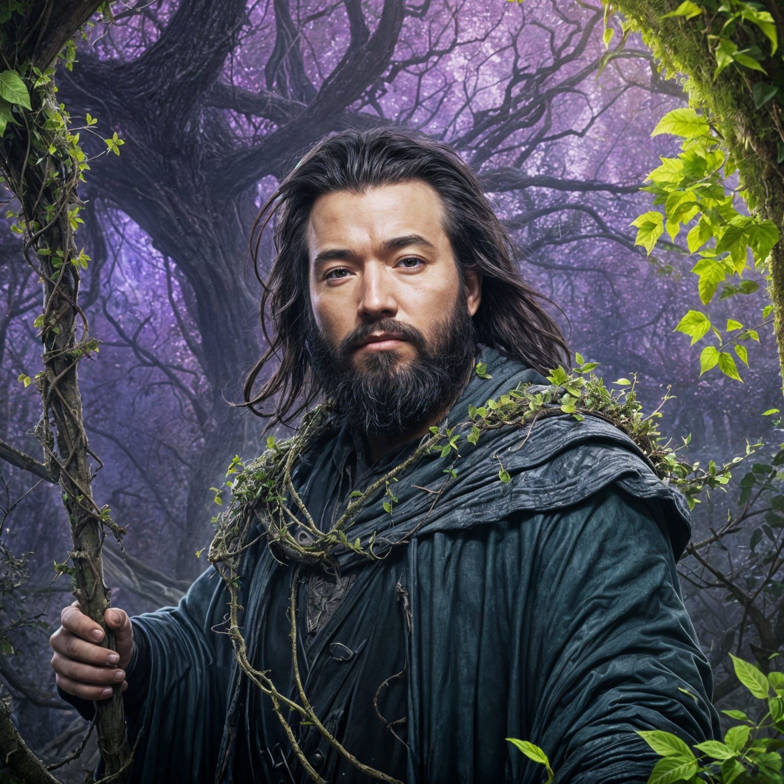 Earth Wizard Portrait in Mossy Forest