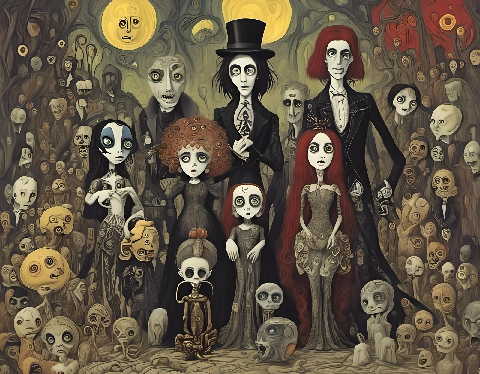 Gothic Vampire Family Portrait in Tim Burton Style