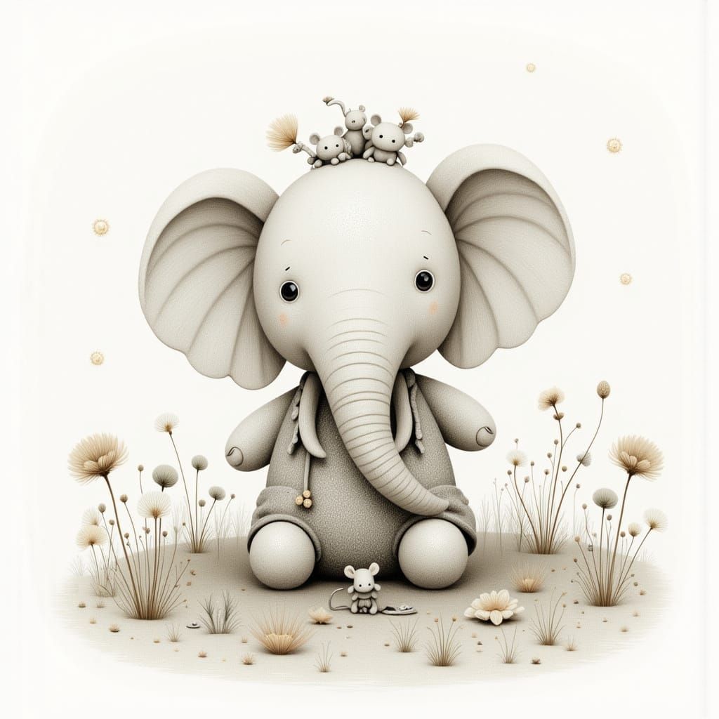 Delicate White Elephant in Dreamy Art Style