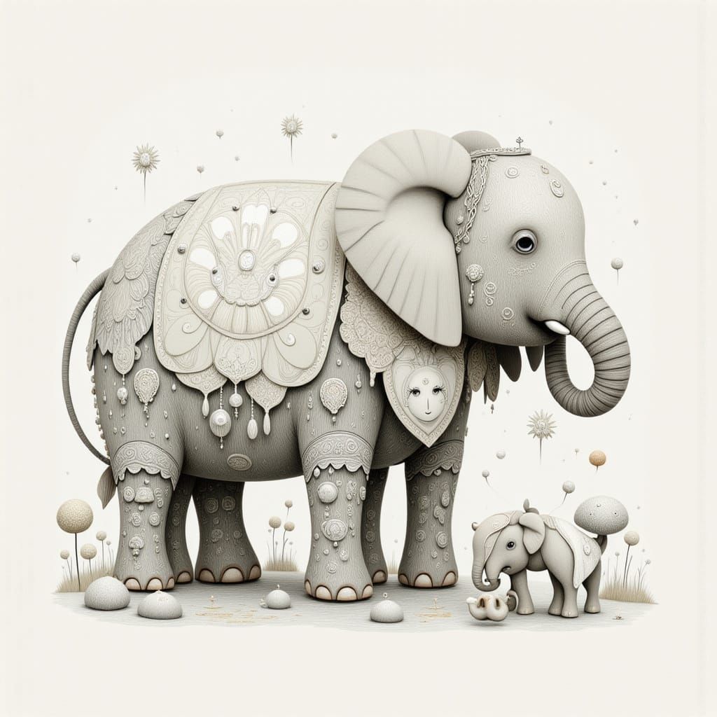 Little White Elephant in Vintage Doll Style