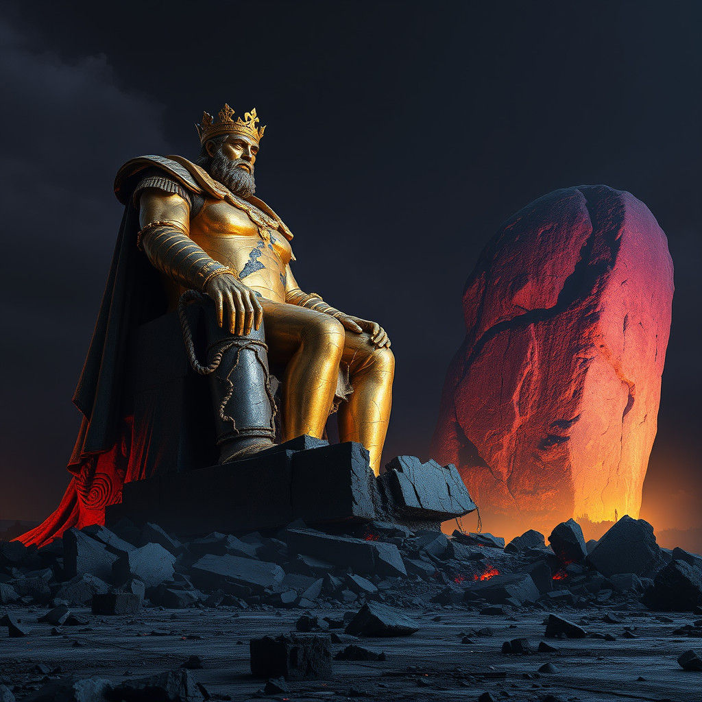 Ruined Statue of a King in Dark Fantasy Style