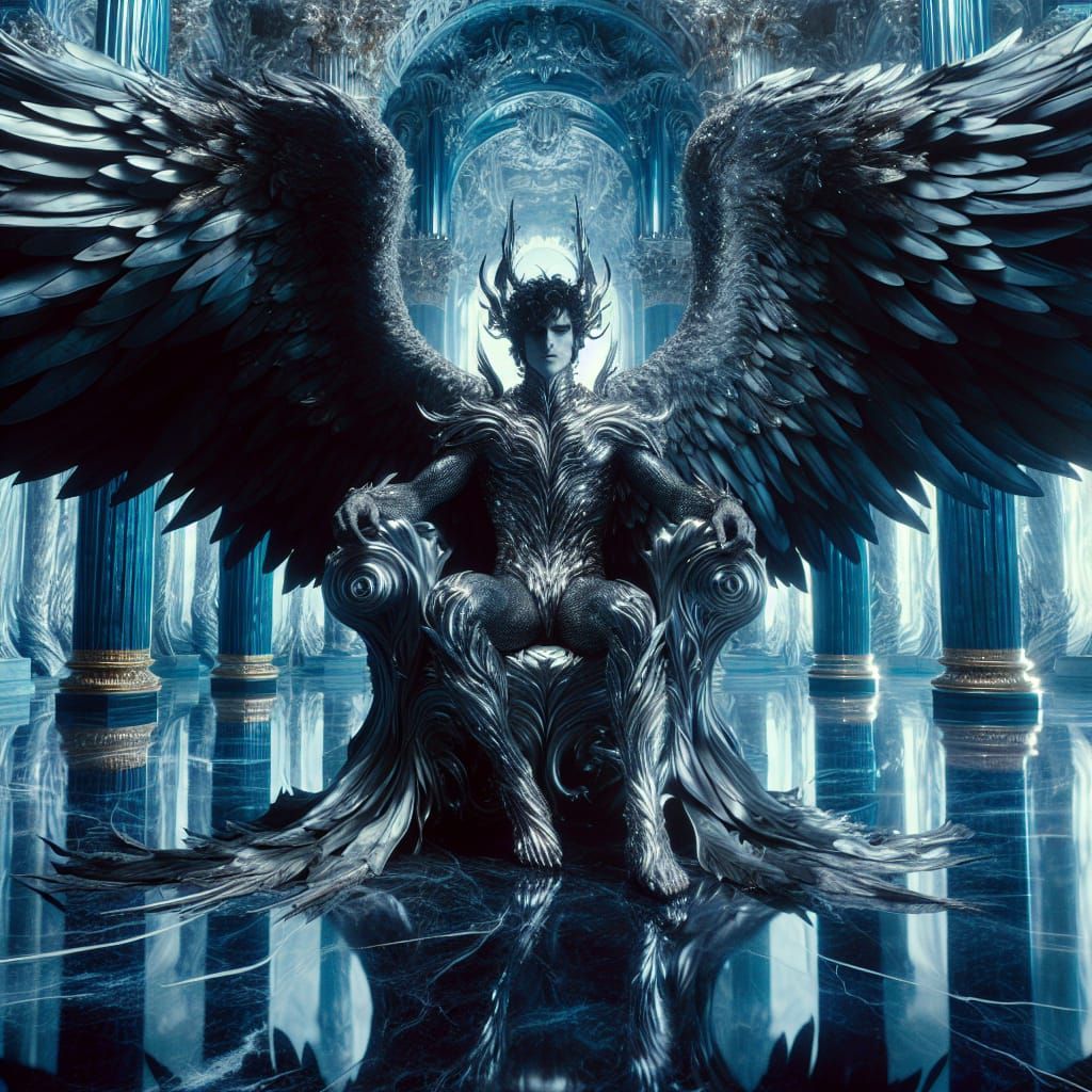 Fallen Angel on Silver Throne in Azure Hall