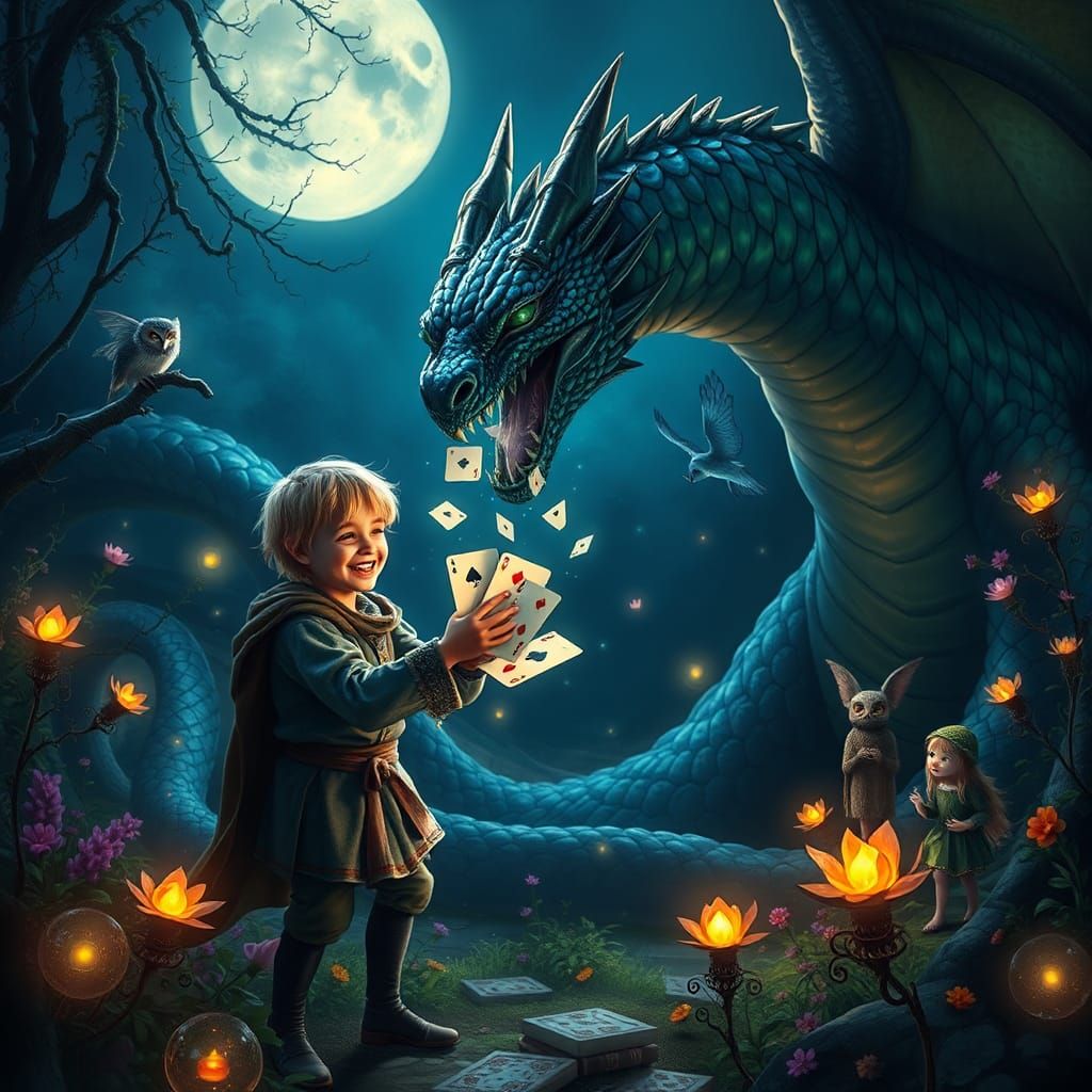 Dragon Card Trick in Mystical Garden