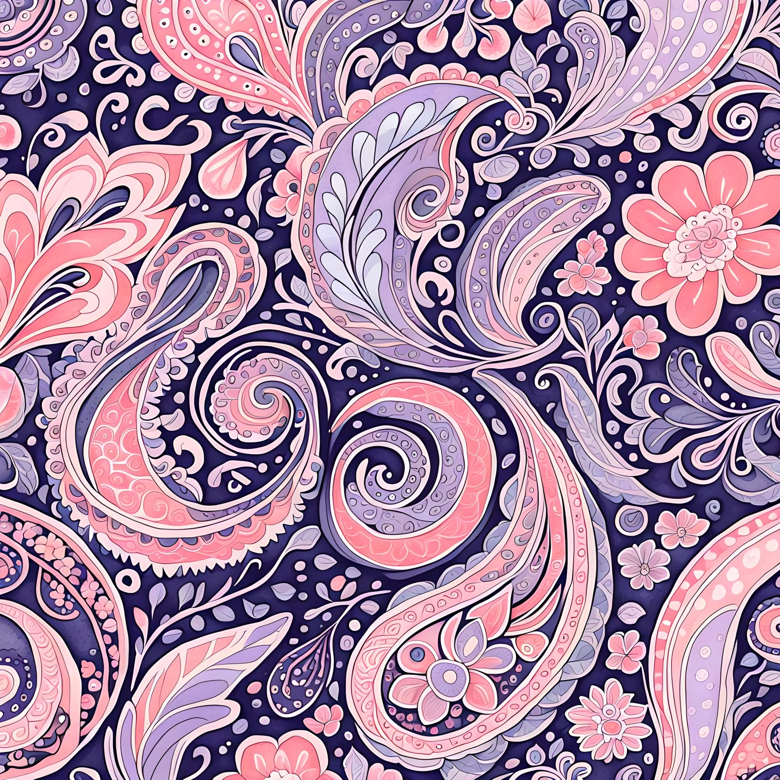 Paisley Pattern Doodle Art in Ukiyo-e Style