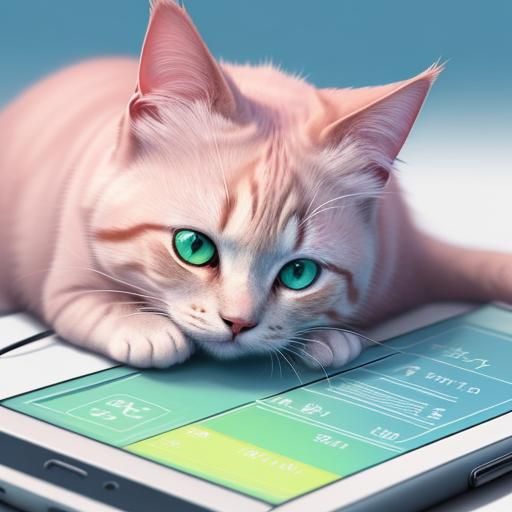Cute Cat Texting: Digital Anime Illustration