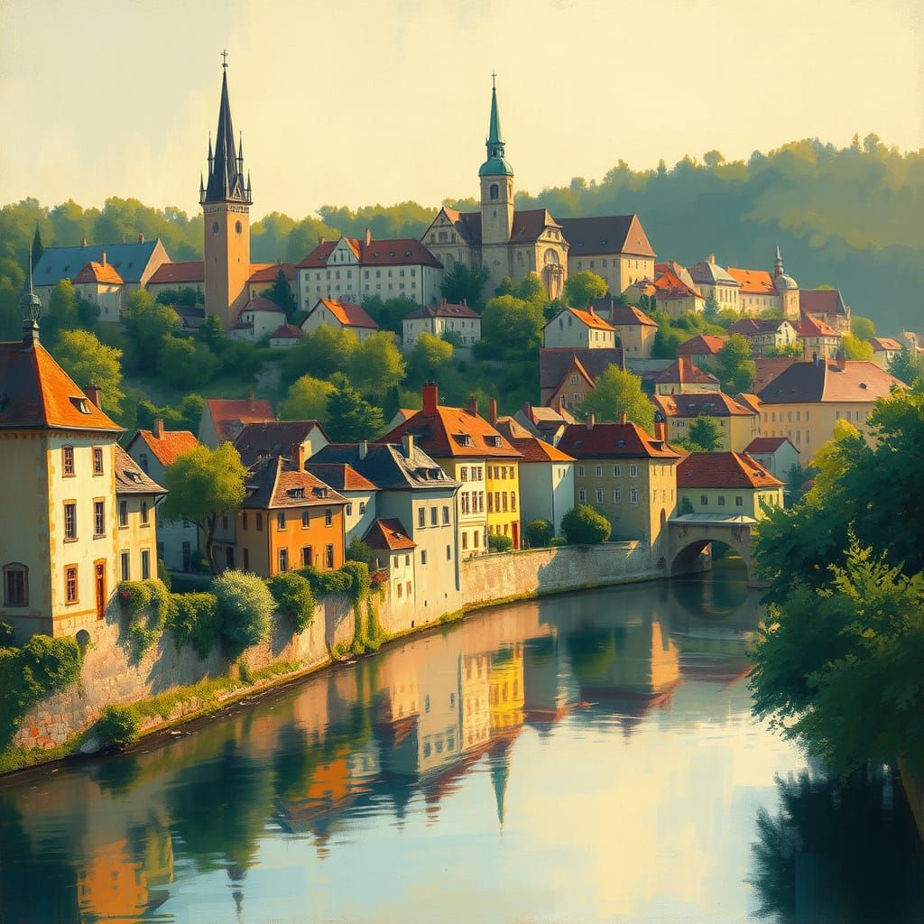 Summer Afternoon in Cesky Krumlov, in Impressionistic Style
