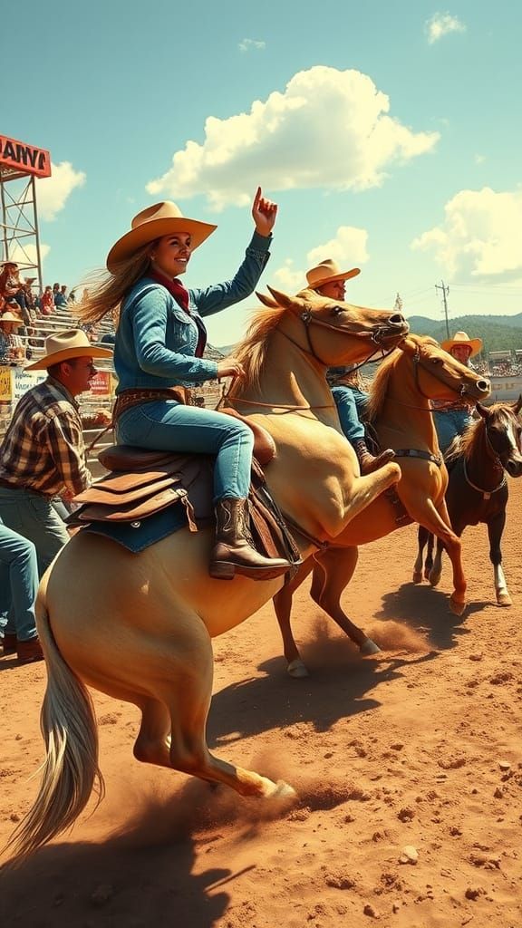 Cowgirls and Cowboys in Action: A Vibrant Western Rodeo Scen...