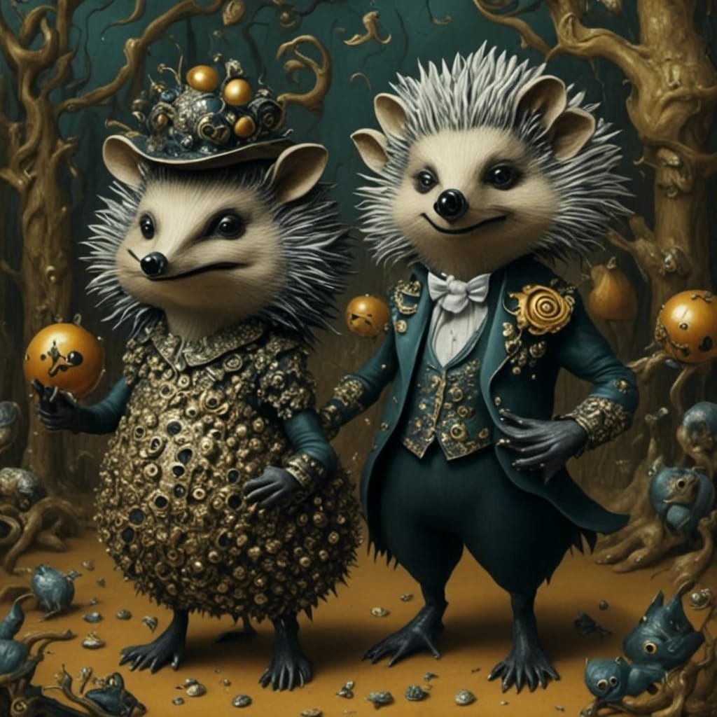 Hedgehogs' Masquerade Ball in Burtonesque Style