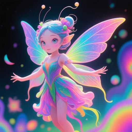 Psychedelic Fairy with Rainbow Wings