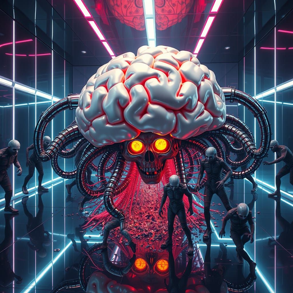 Giant Robot Brain Pops Zit in Futuristic Hypercube