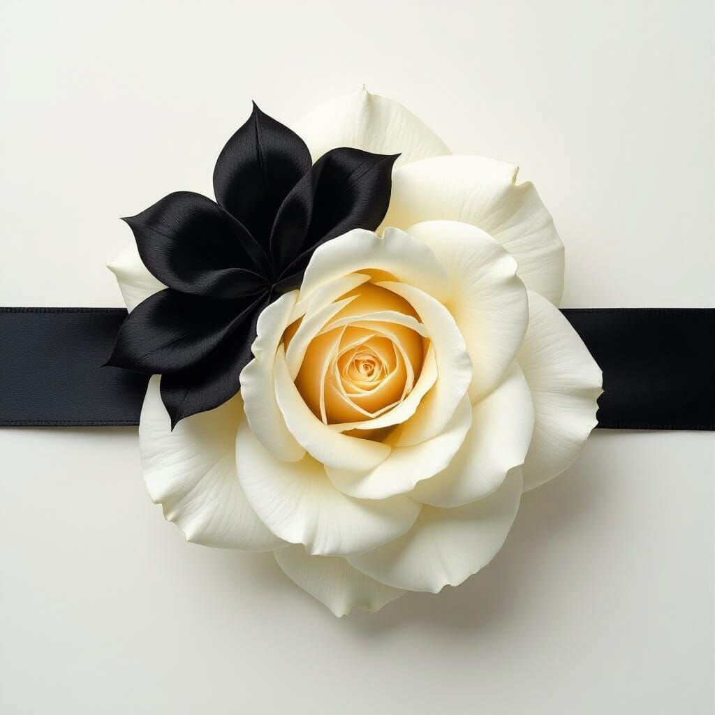 White Rose with Black Ribbon in Latin American Style