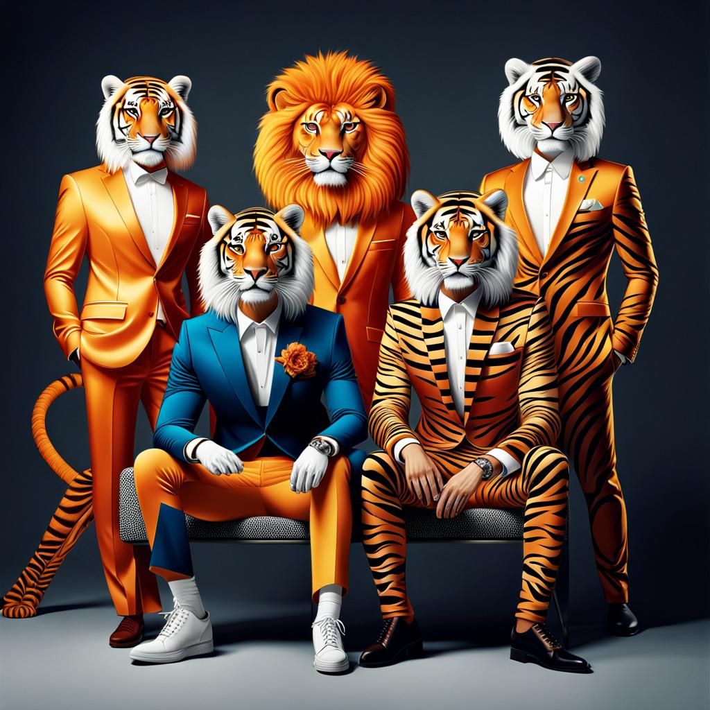 Fashionables anthropomorphic lions