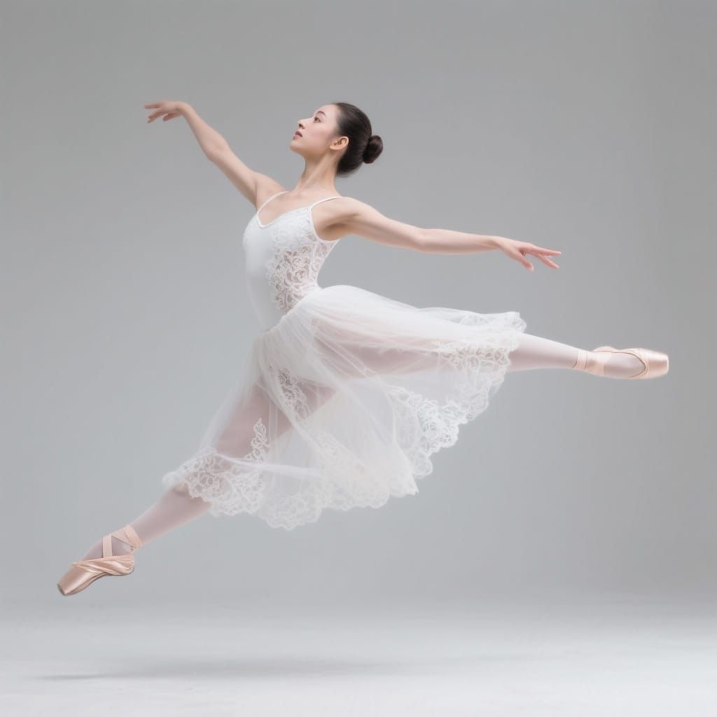 Ballerina in Mid-Jump Pose in Studio
