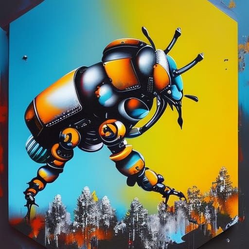Bee Robot in Graffiti Splash Art Style