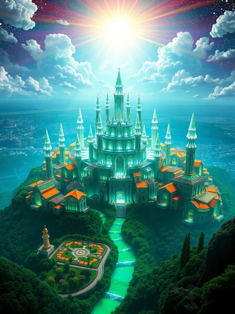 Ethereal New Jerusalem Cityscape in Cyberpunk Style