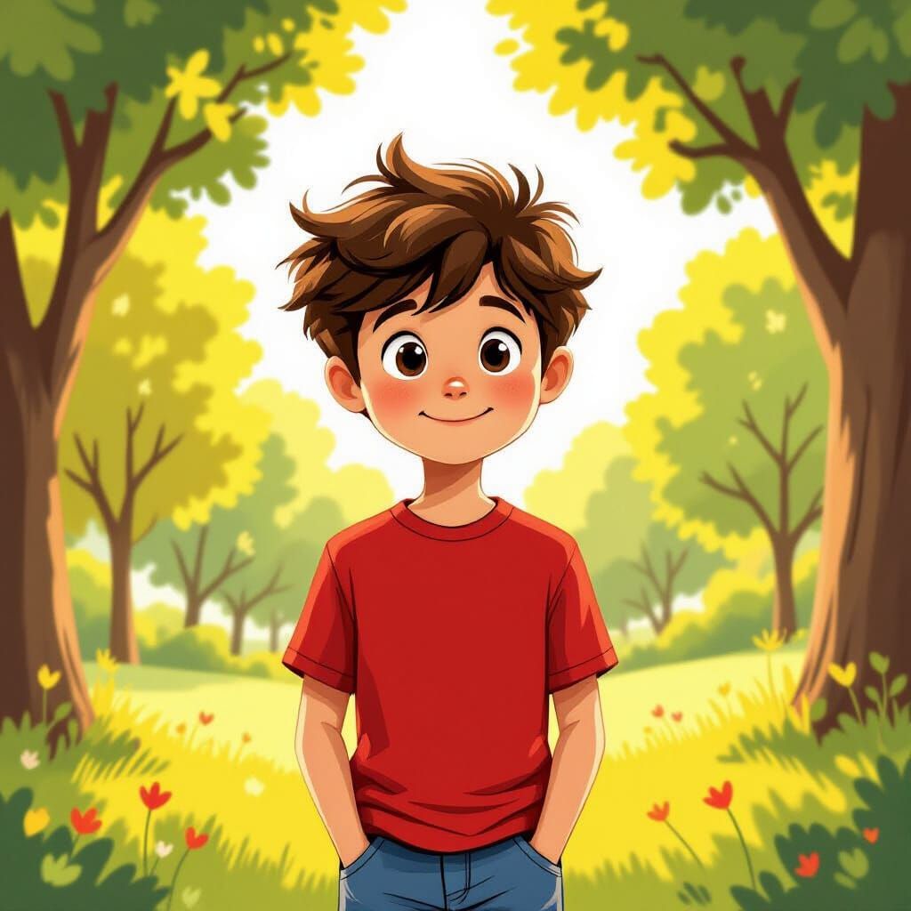Young Ben Boby in Golden Hour Park - Cheerful Illustration