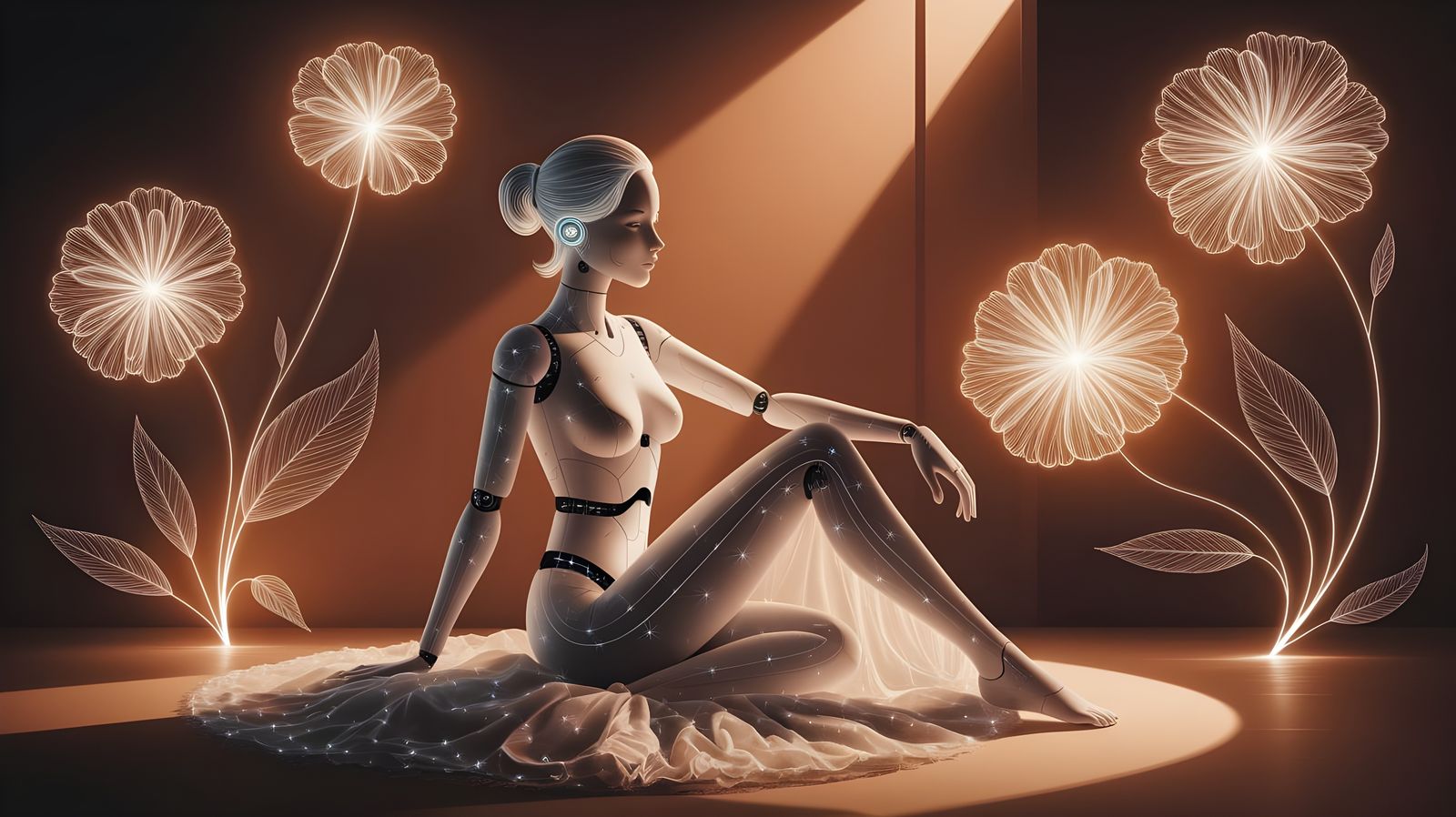 Android Beauty in a Light-Drenched Room