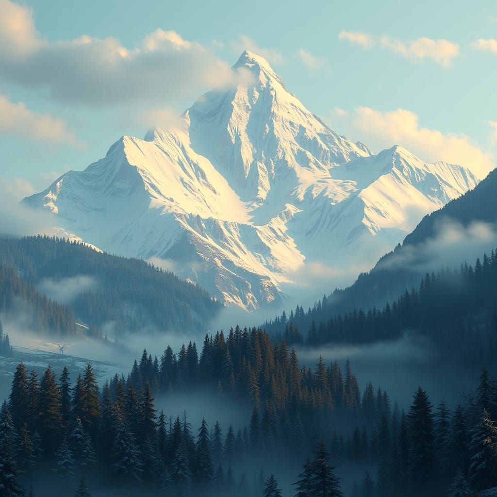 Majestic, Snow-Capped Mountain Range in a Fantasy World
