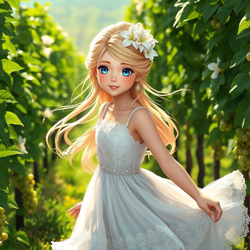 Joyful Young Girl in Lush Vineyard