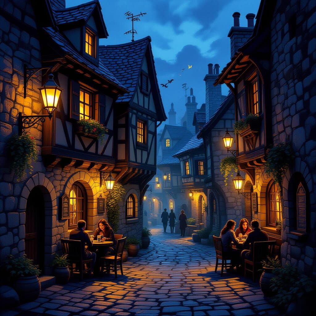 Old Town Taverns and Alleyways with Lanterns