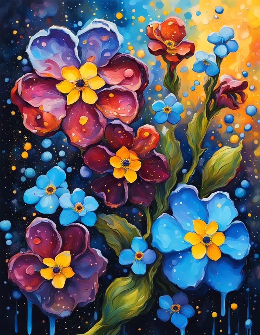 Forget-Me-Not Flower in Klimt-Inspired Digital Art