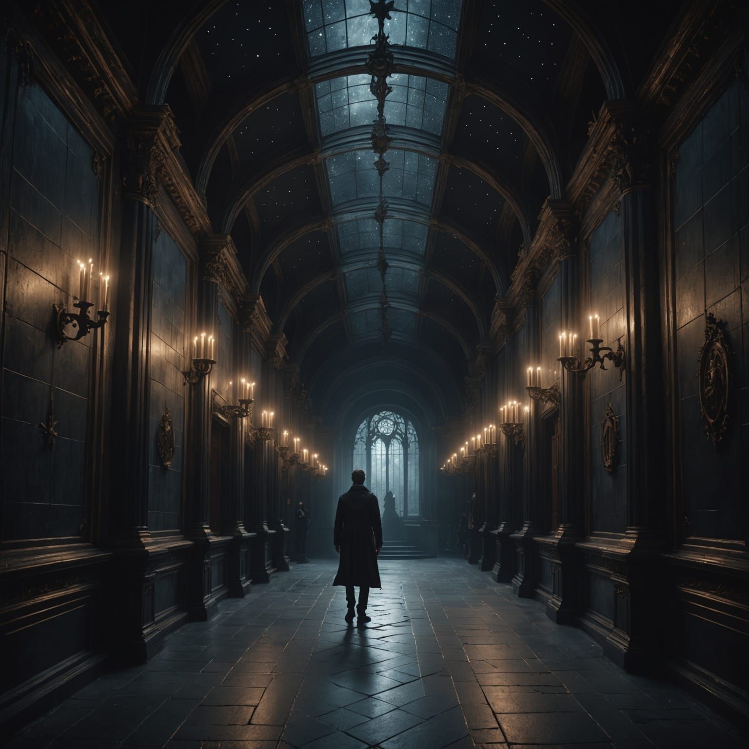 Dark Fantasy Scene: Morning Stars Guide the Void