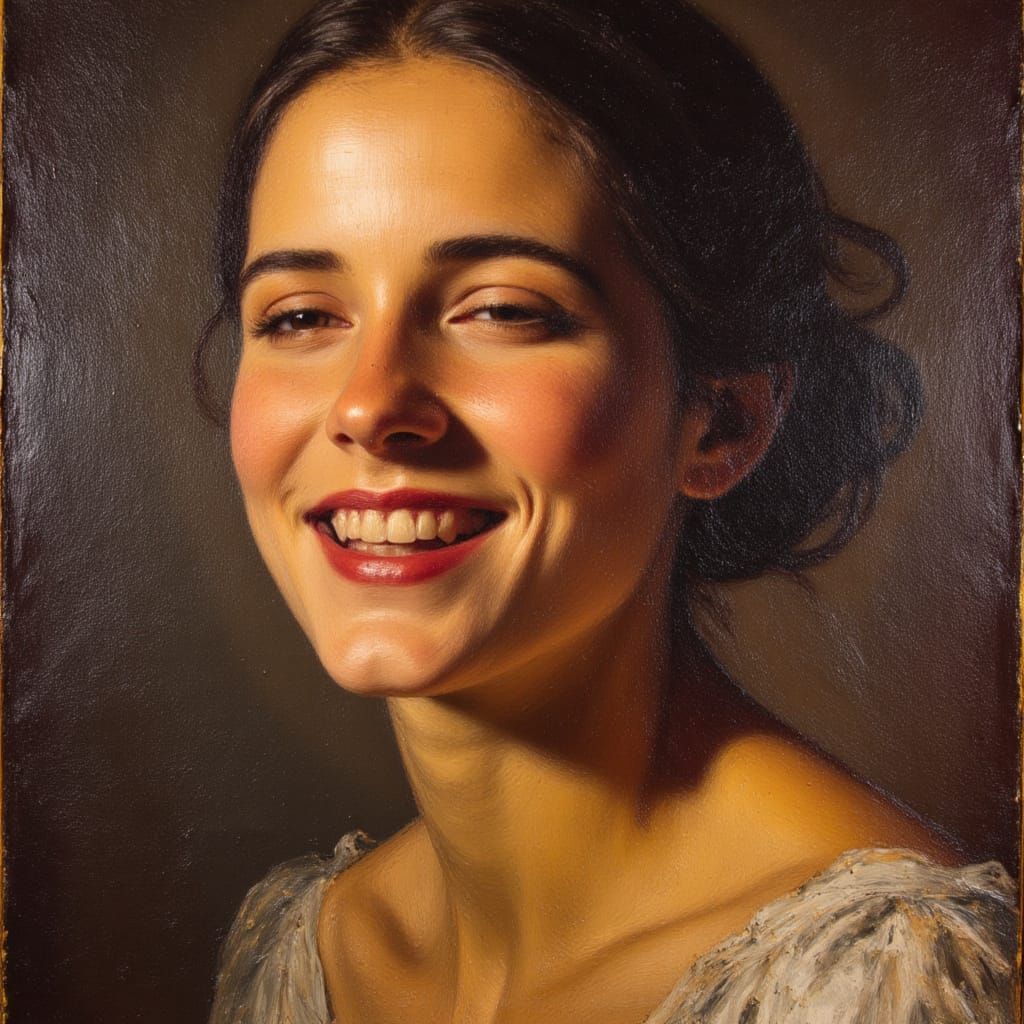 Smiling Woman Portrait in Caravaggio Style