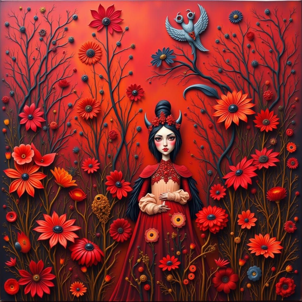 Abstract Red Whimsy Caricature in Shades of Red