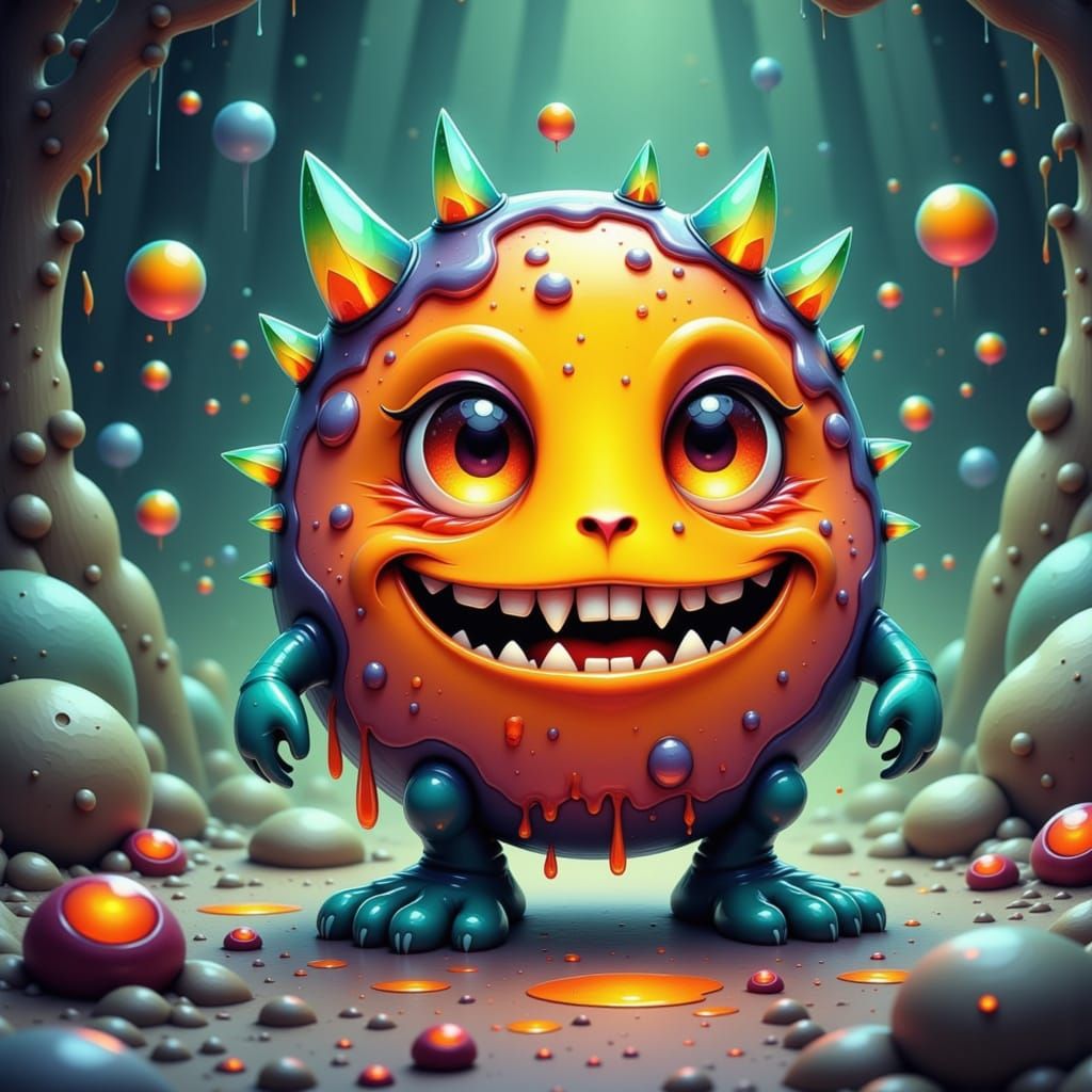 Cute Lava Slime Creature with Crystal Horns and Gemstone Eye...