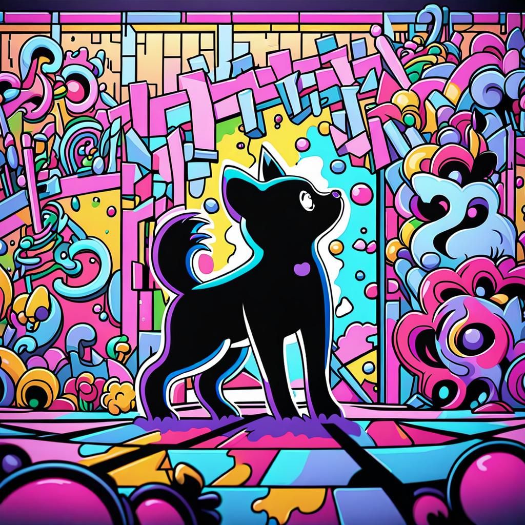 Dog in Candy Art Style with Graffiti Wall
