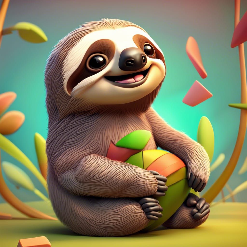 Happy sloth playing with beach ball