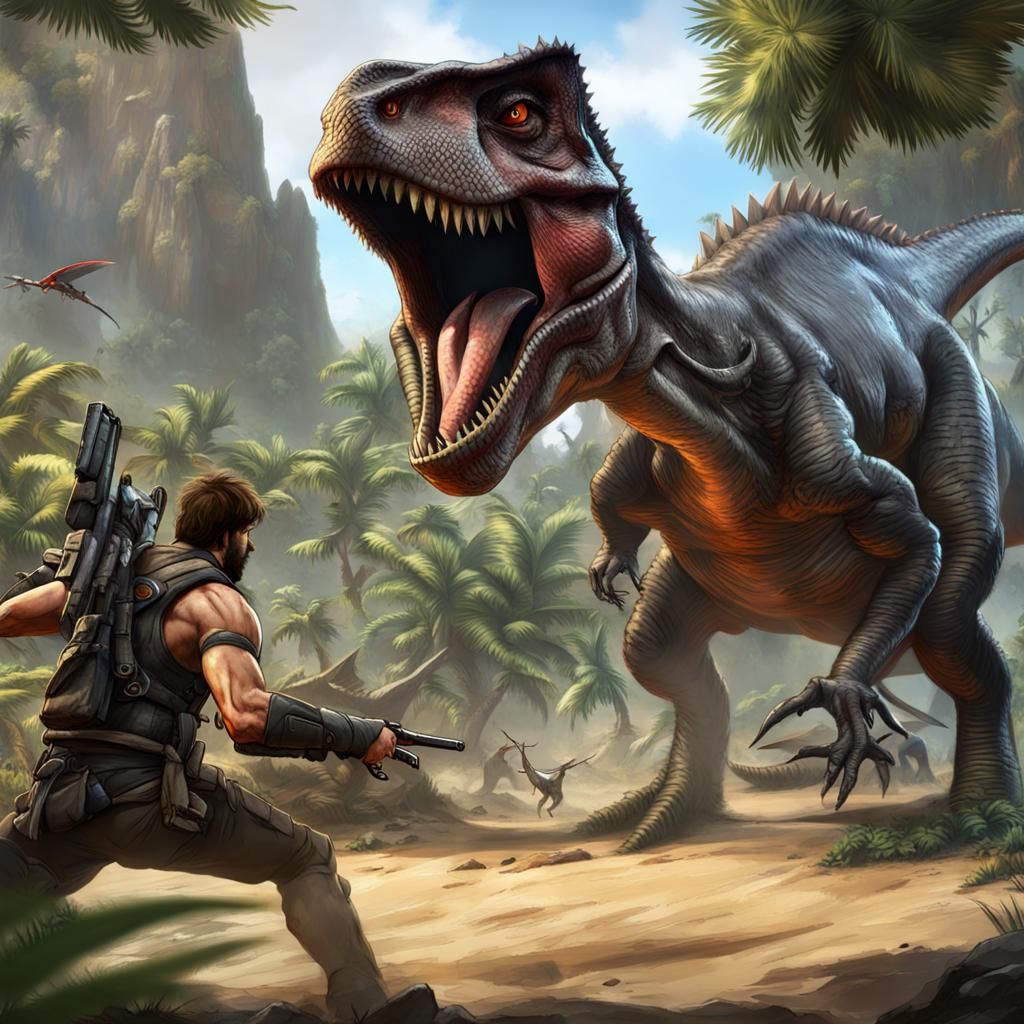 Man Versus Dinosaurs in Survival Battle