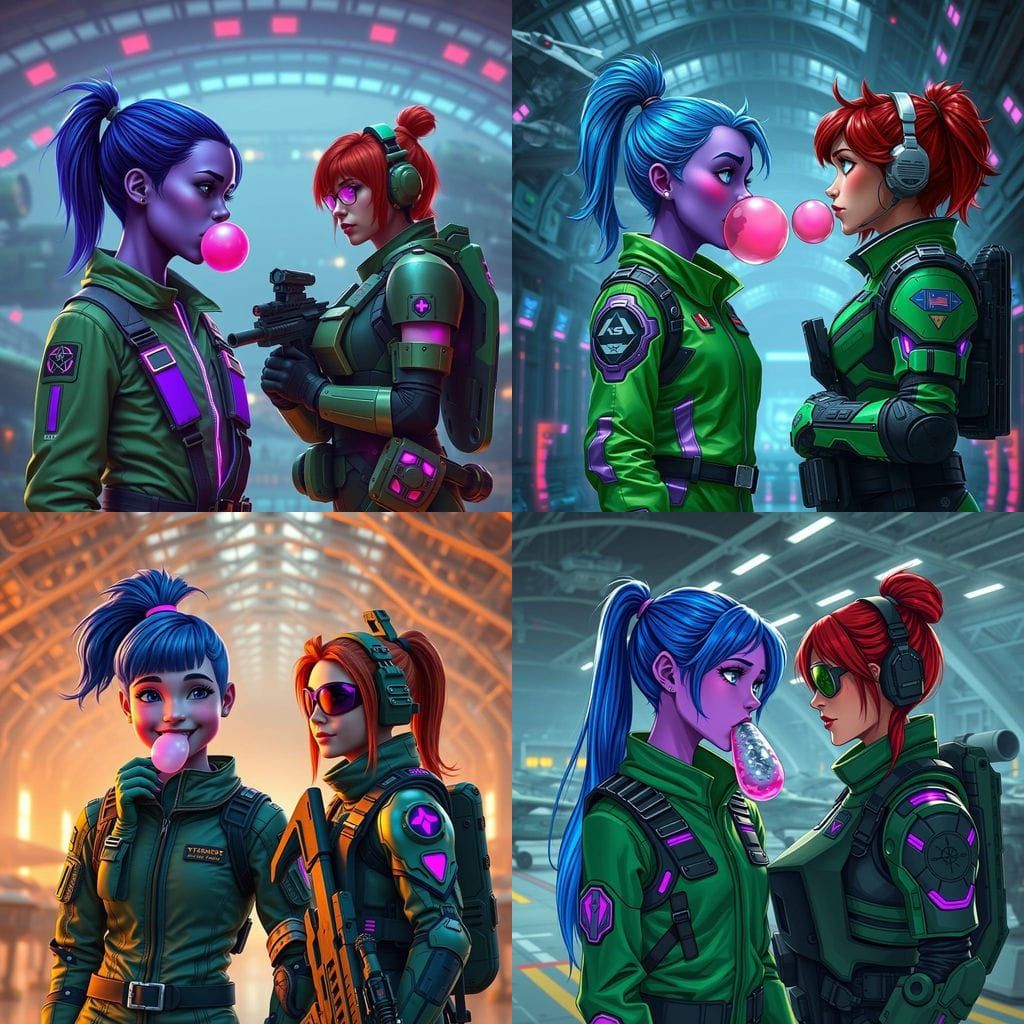 Fantastical Teenage Girl in Cyberpunk Flight Suit Engages wi...