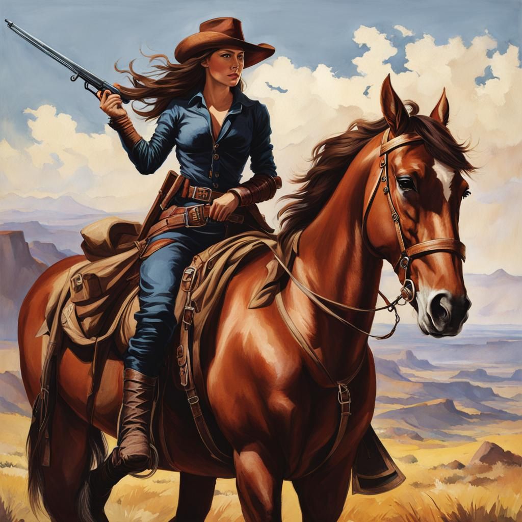 Female Outlaw Riding a Horse