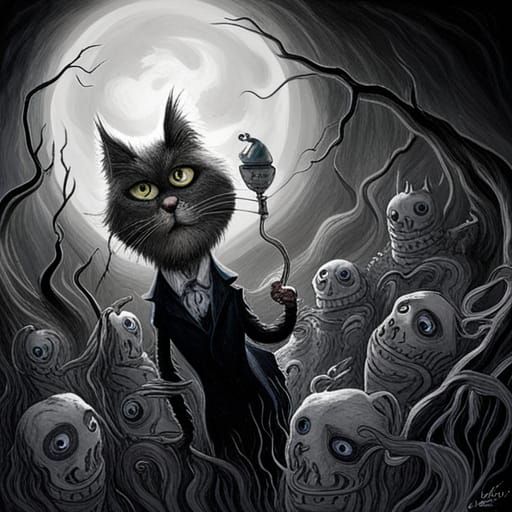 Sinister Horror Cat in Gothic Style
