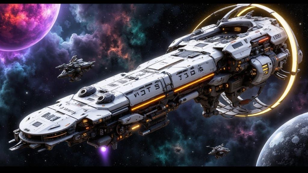 Massive Starship "LOS TEQUES" Dreadnought with Neon Glow