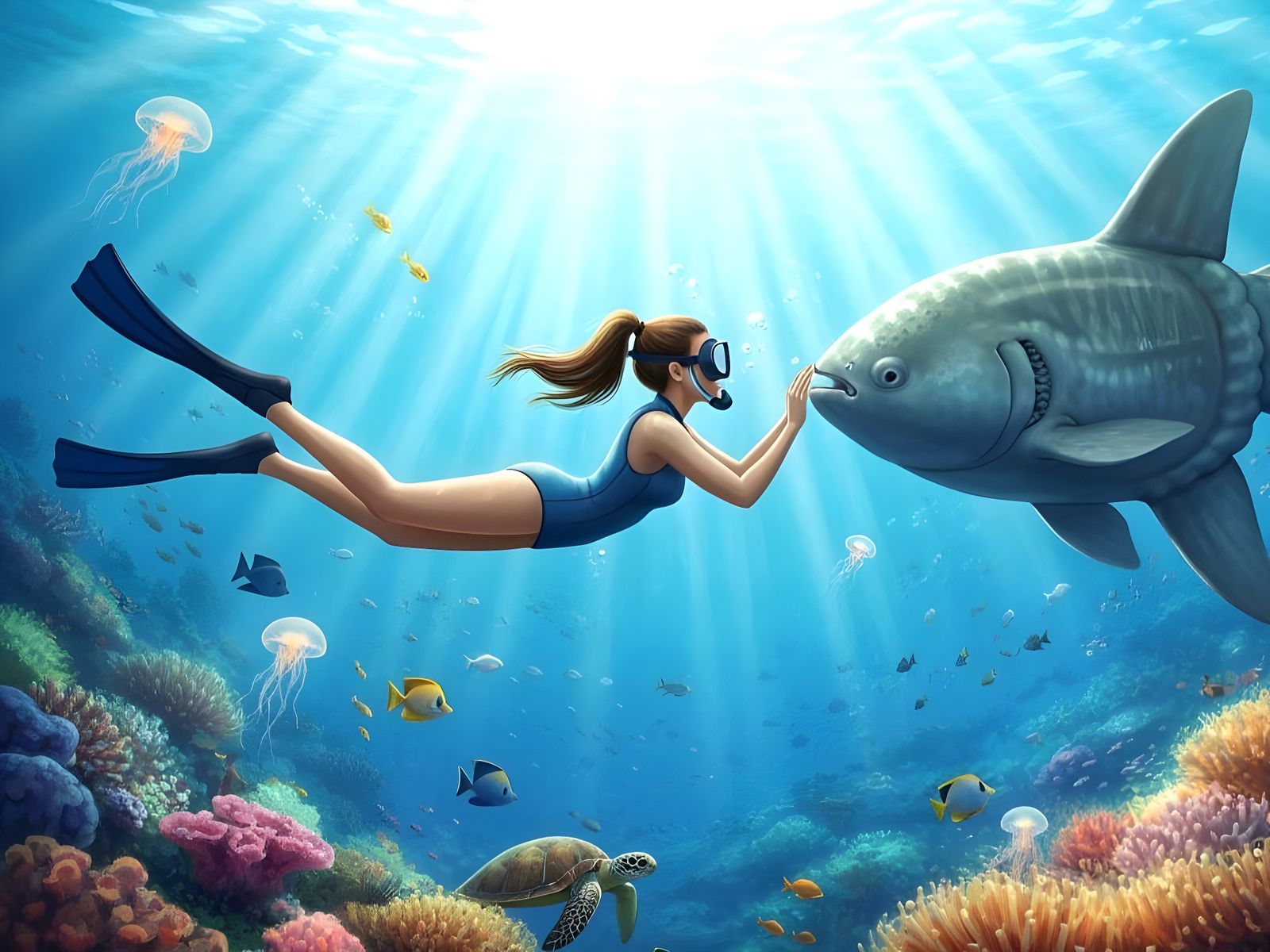 Snorkeler's Gentle Encounter with Ocean Sunfish: Impressioni...