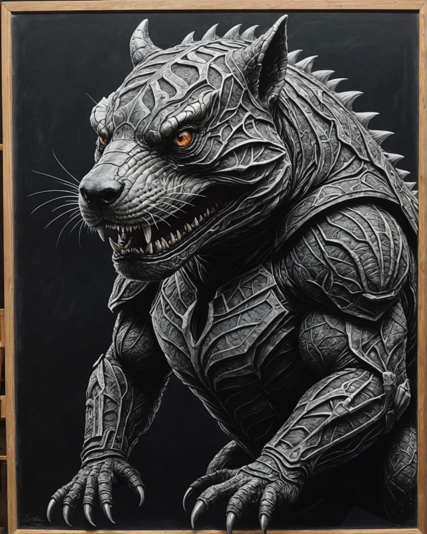 Detailed Chalkboard Drawing of an Animal Supervillain